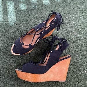 Qupid Peep Toe Lace Up Wedges